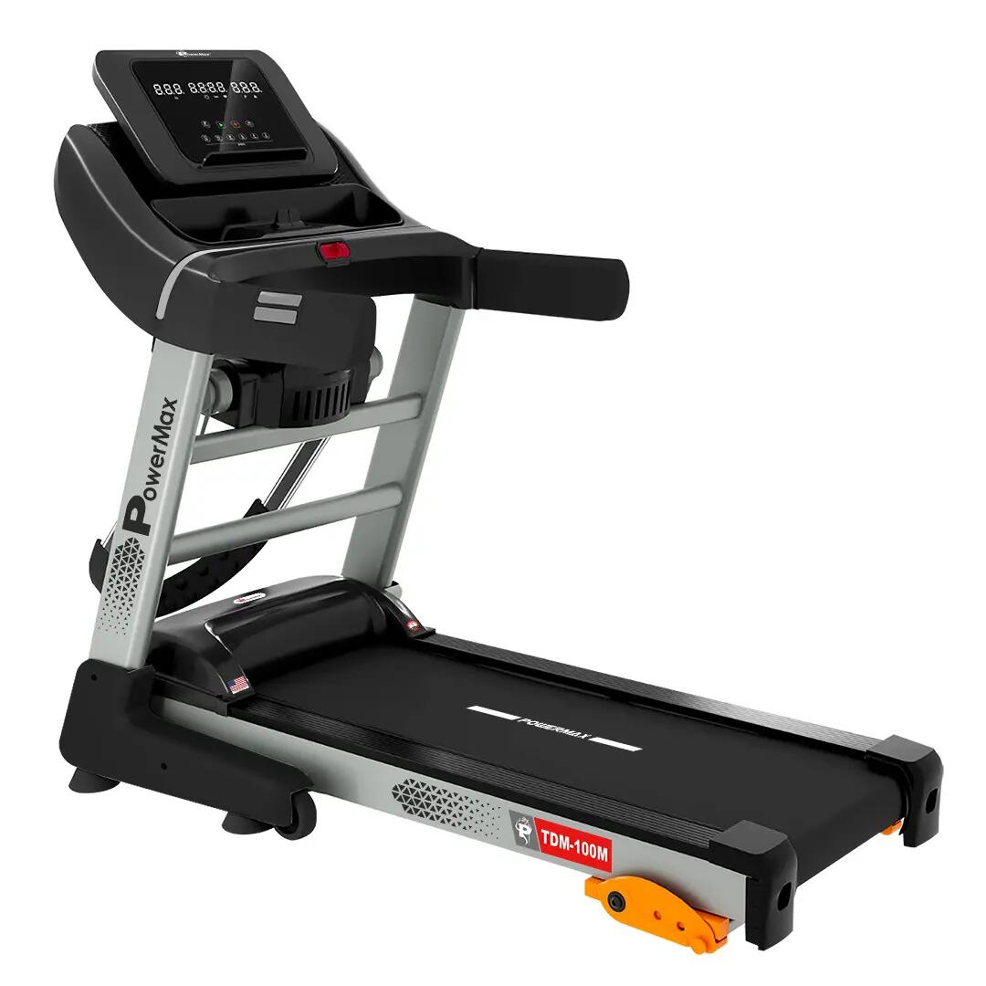 PowerMax Fitness TDM-100M (4HP Peak) Multi-Function Treadmill For Home Use With Massager |treadmill for 105Kg user weight| 6 Level Incline | Top Speed:14.8 Km/hr Spring Resistance | LED Display | AUX -  1