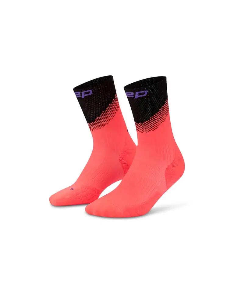 Șosete compresie CEP Run Edition Split Mid Cut W - coral neon/negru | alergare