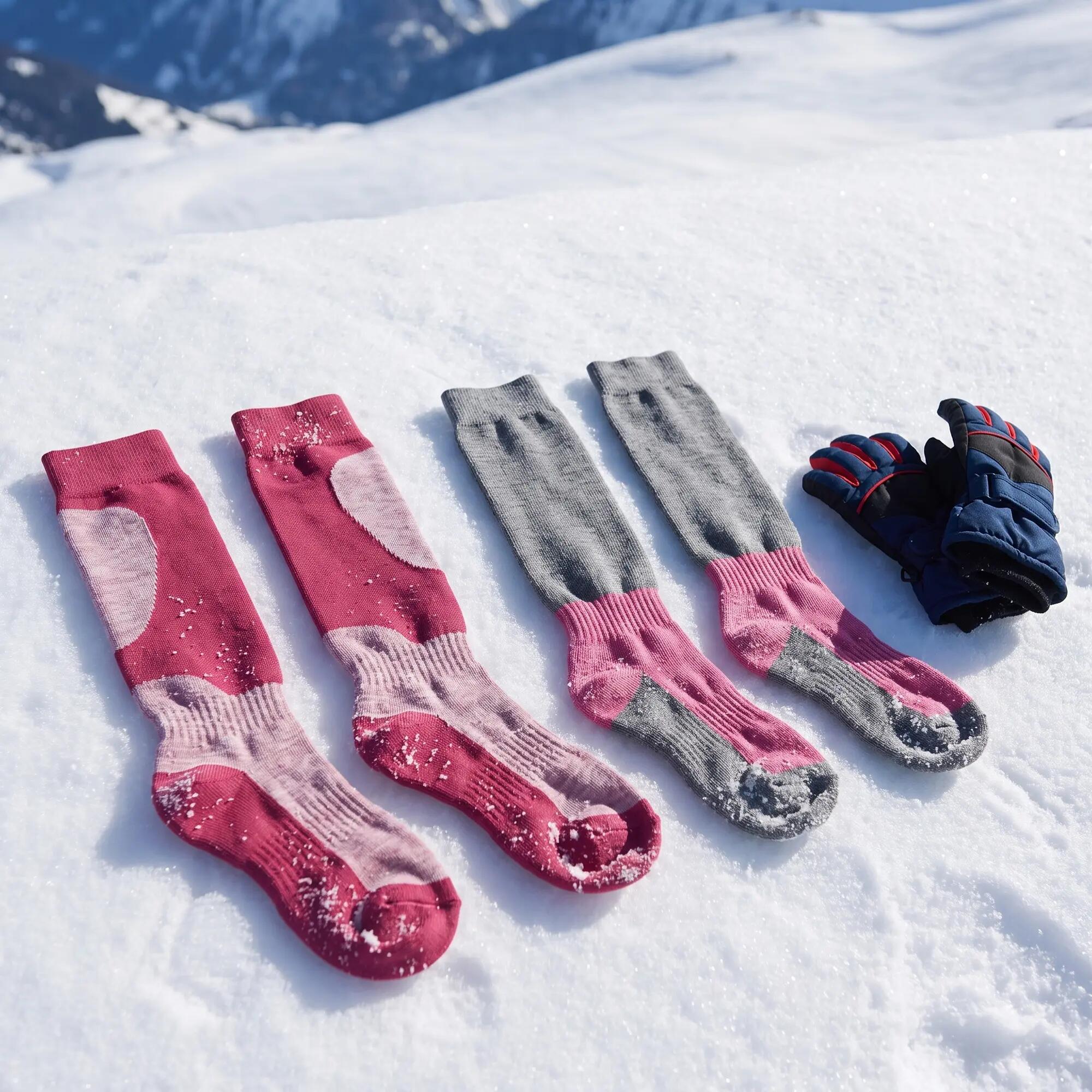 Skisocken Kinder 4er Pack, lange Skistrümpfe für Jungen und Mädchen mit Wolle 3/4