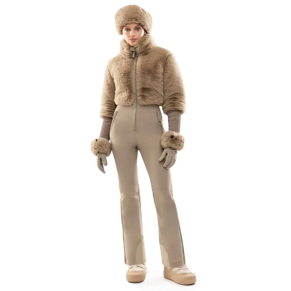 Women 's faux-fur one-piece retro ski suit Val Gardena-W Camel Beige