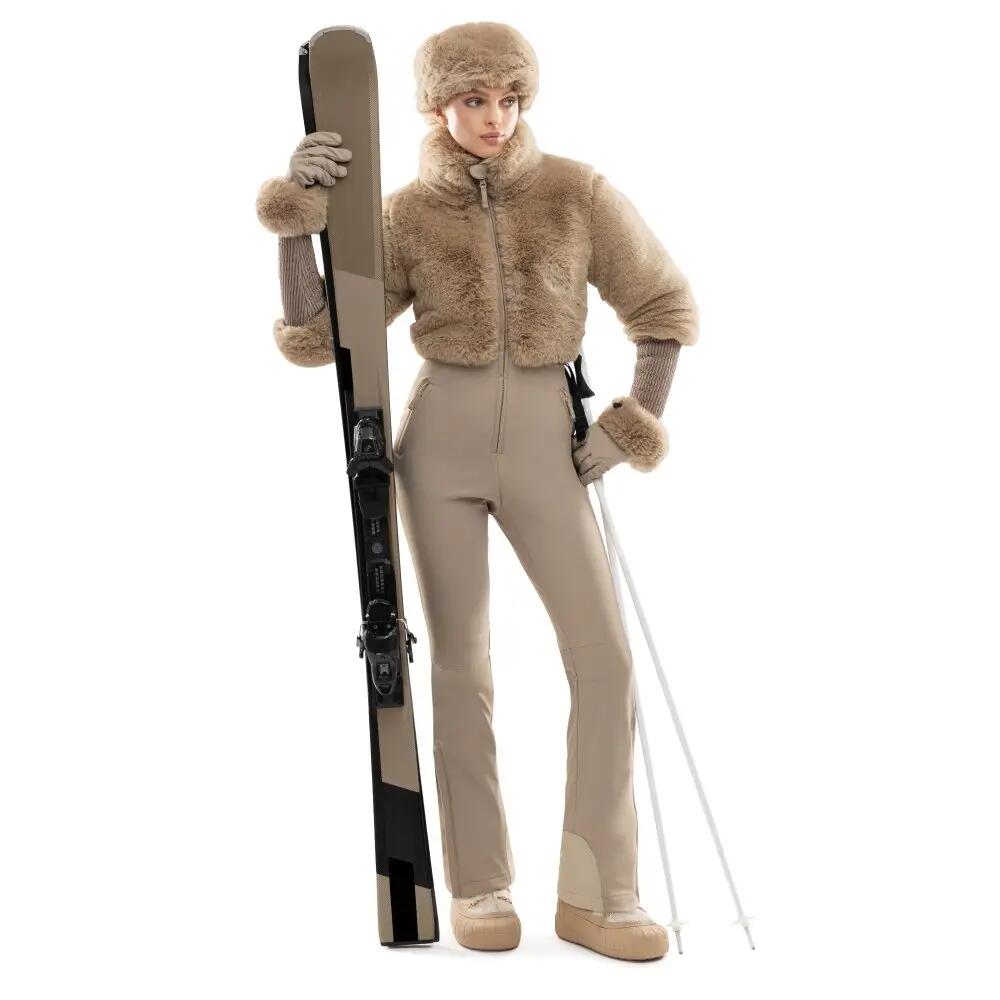 Combinaison de ski rétro en fausse fourrure femme Val Gardena-W Camel Beige 3/8