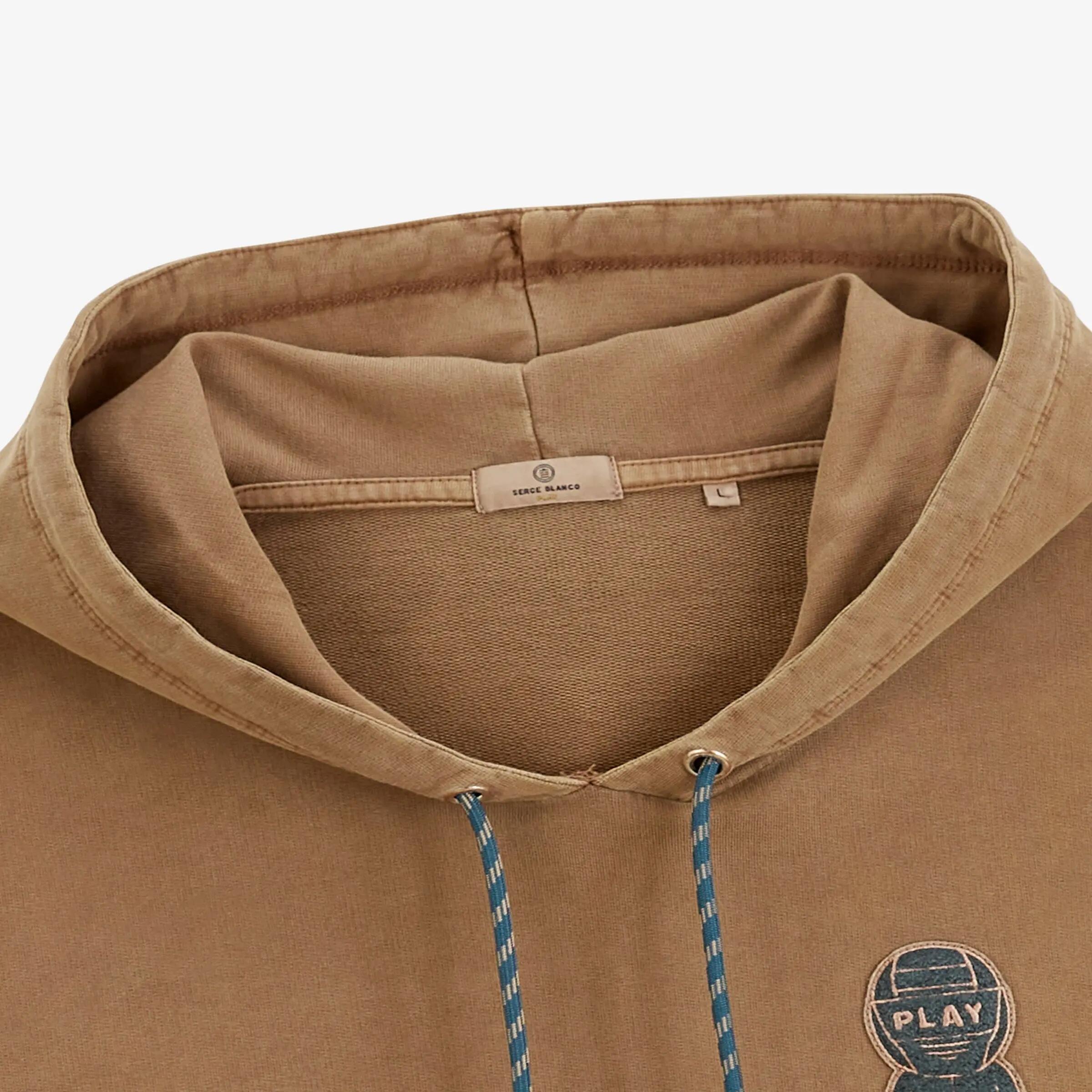 Sweat à capuche en coton molleton marron caramel broderie Pilote SBPLAY 4/6