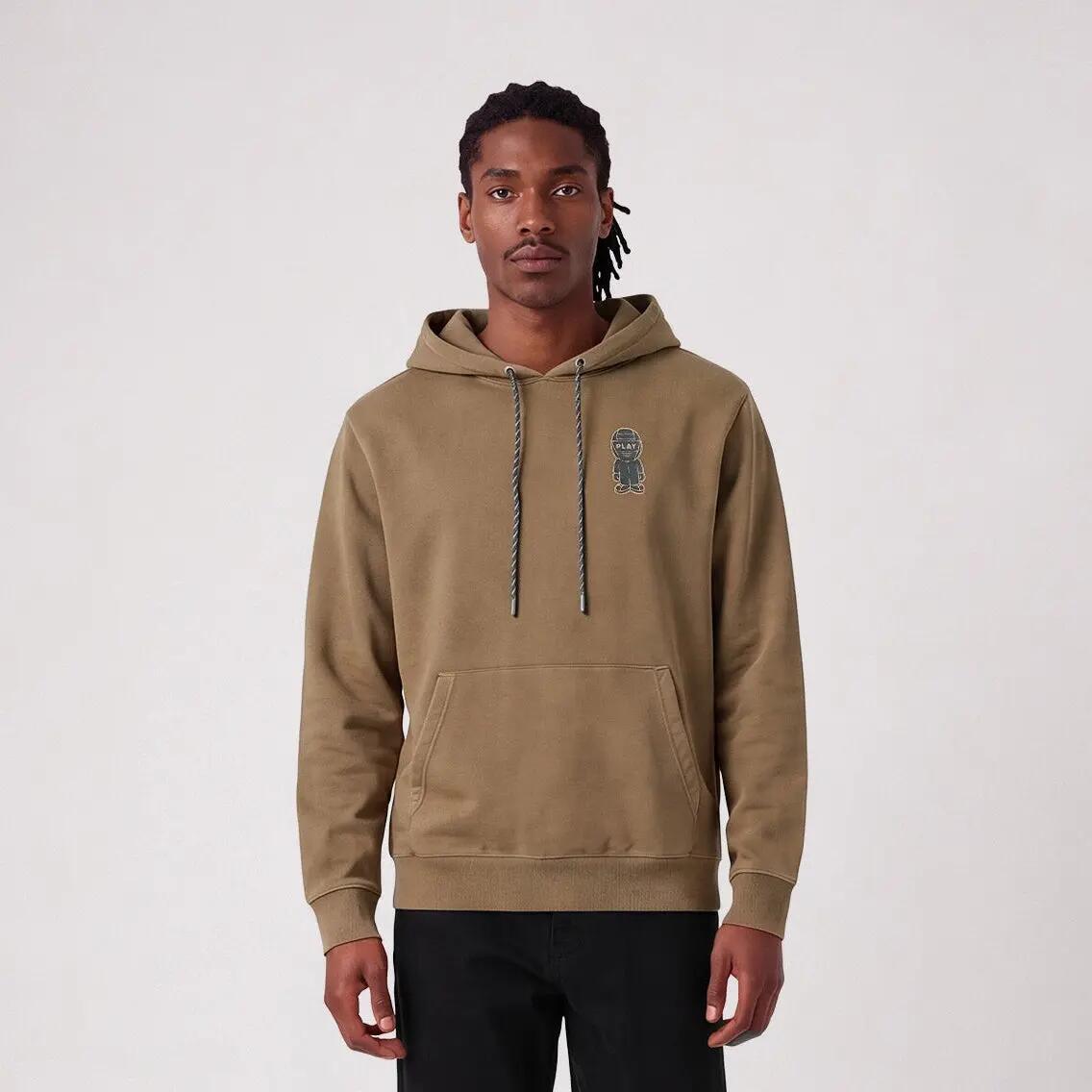 Sweat à capuche en coton molleton marron caramel broderie Pilote SBPLAY 2/6