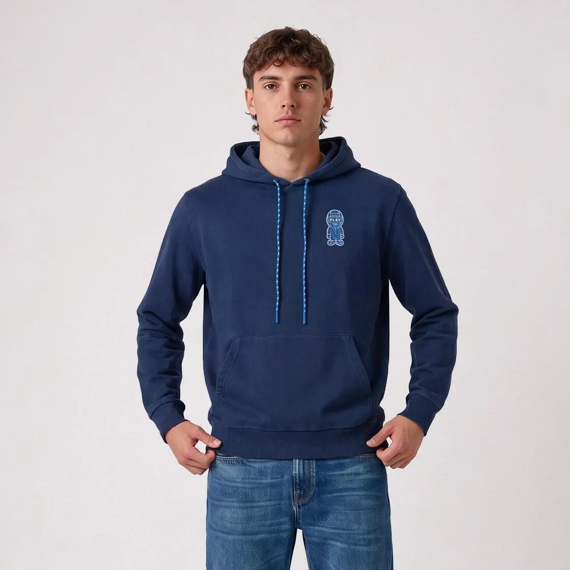 Sweat à capuche en coton molleton bleu marine broderie Pilote SBPLAY 2/6