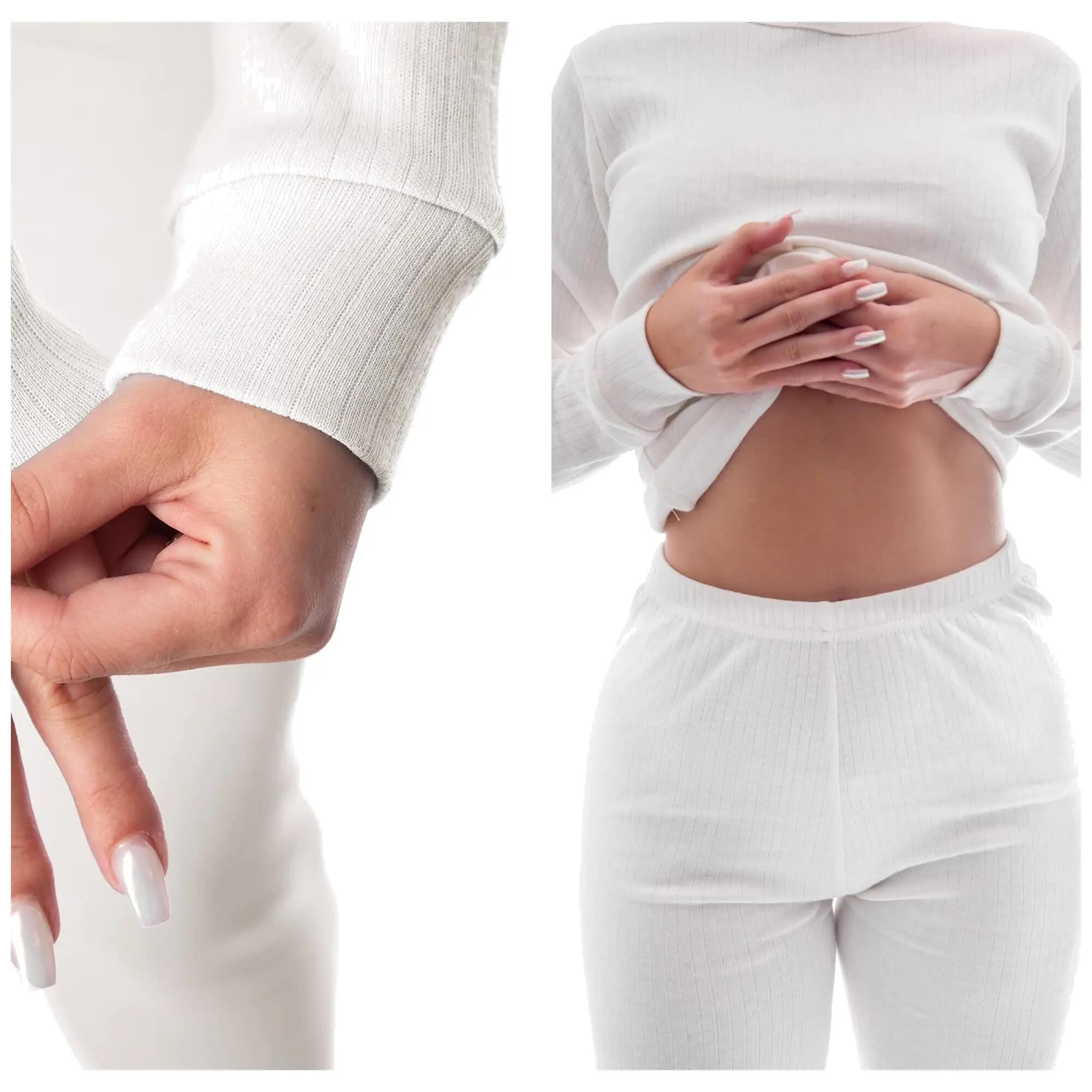 Damen Skiunterwäsche Set Unterhemd und lange Unterhose Innenfleece Rippstrick 5/7
