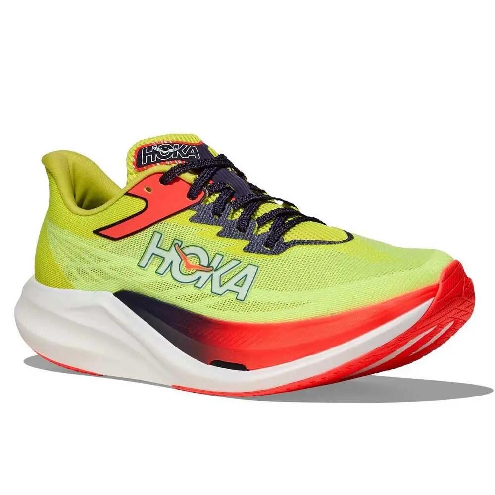 Chaussures de course - route - rocket x 3 - vert clair/rouge 3/4