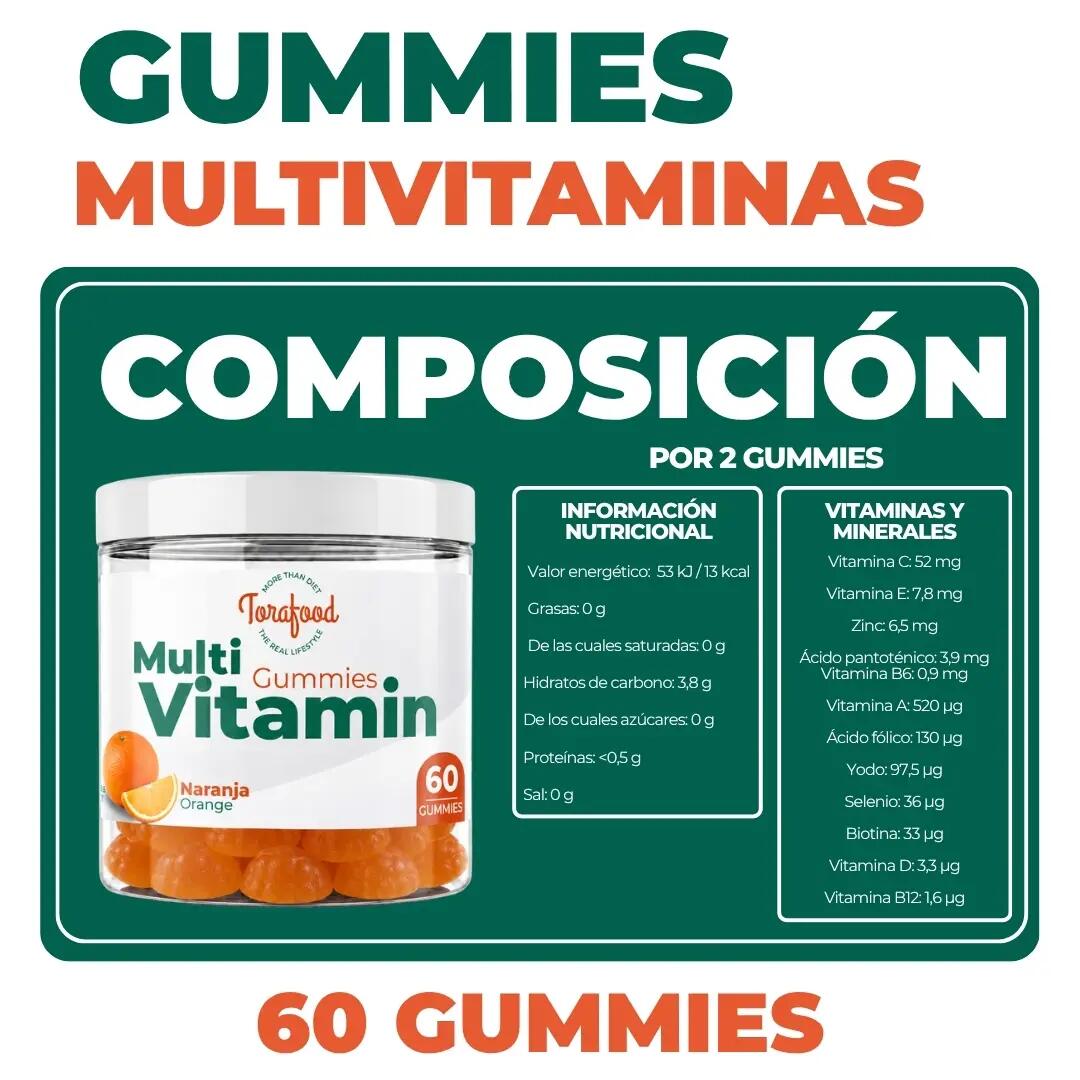Gummies Multivitamin 60 Gominolas Sabor Naranja Torafood 3/3