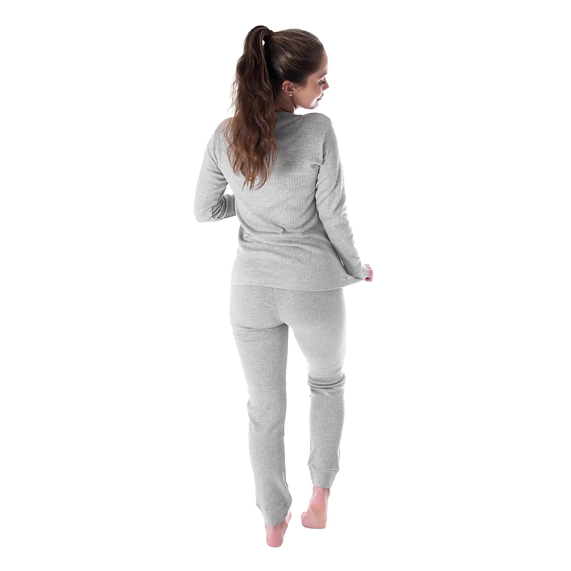 Damen Skiunterwäsche Set Unterhemd und lange Unterhose Innenfleece Rippstrick 2/7
