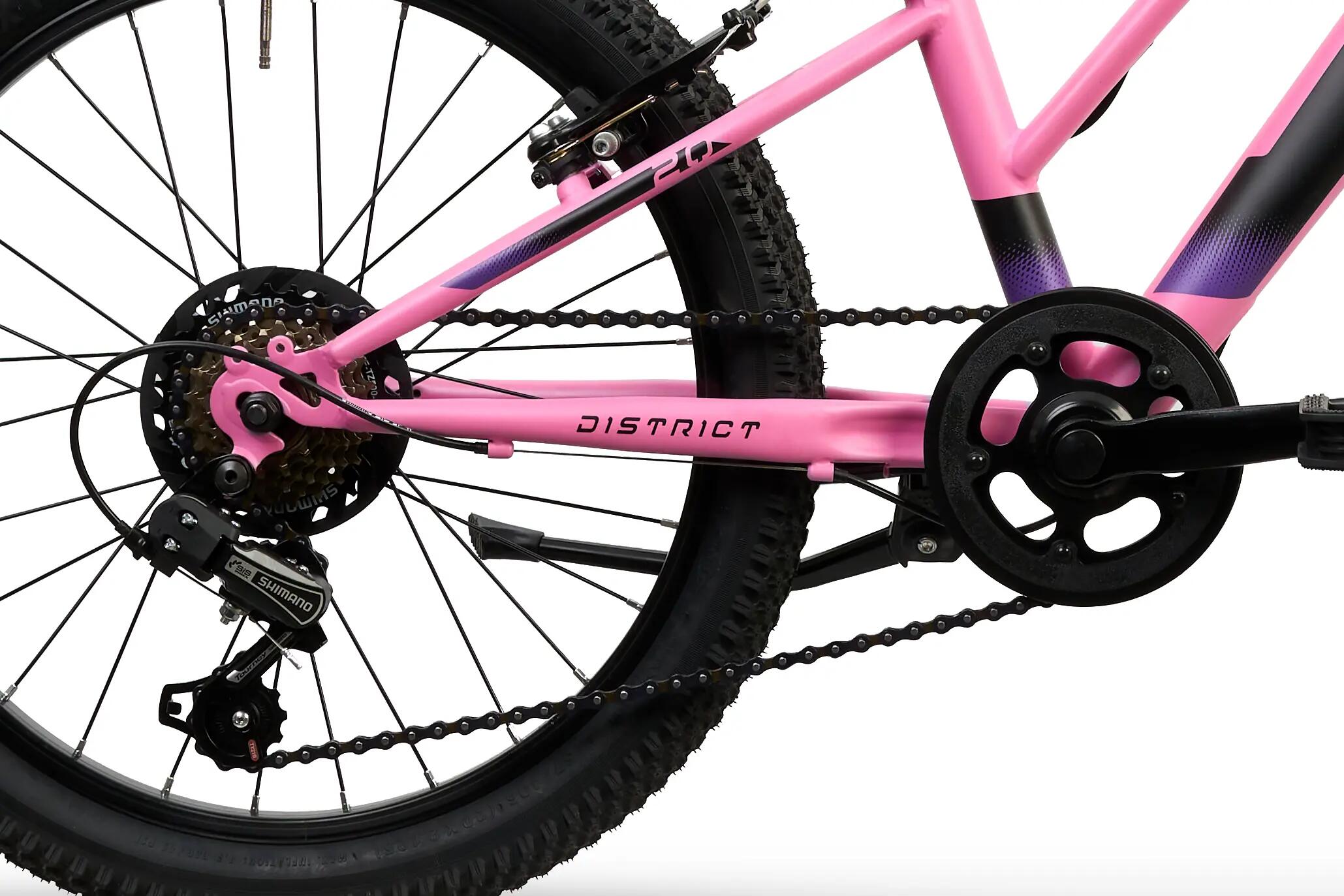Rower Górski MTB Dziecięcy DISTRICT 20" Amortyzacja 7 biegów Shimano Różowy 4/6