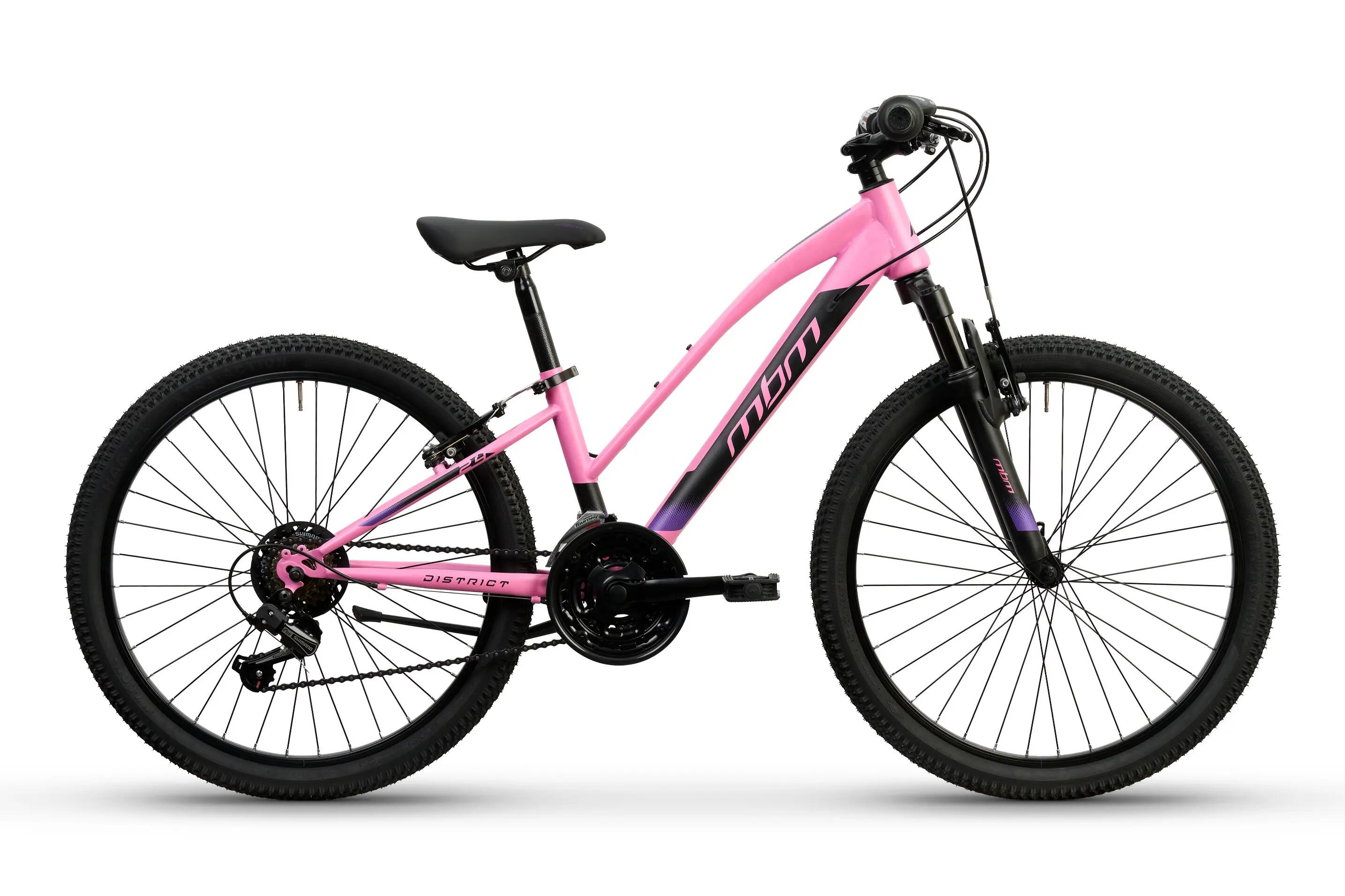 Rower Górski MTB Dziecięcy DISTRICT 24" Amortyzacja 7 biegów Shimano Różowy 1/6