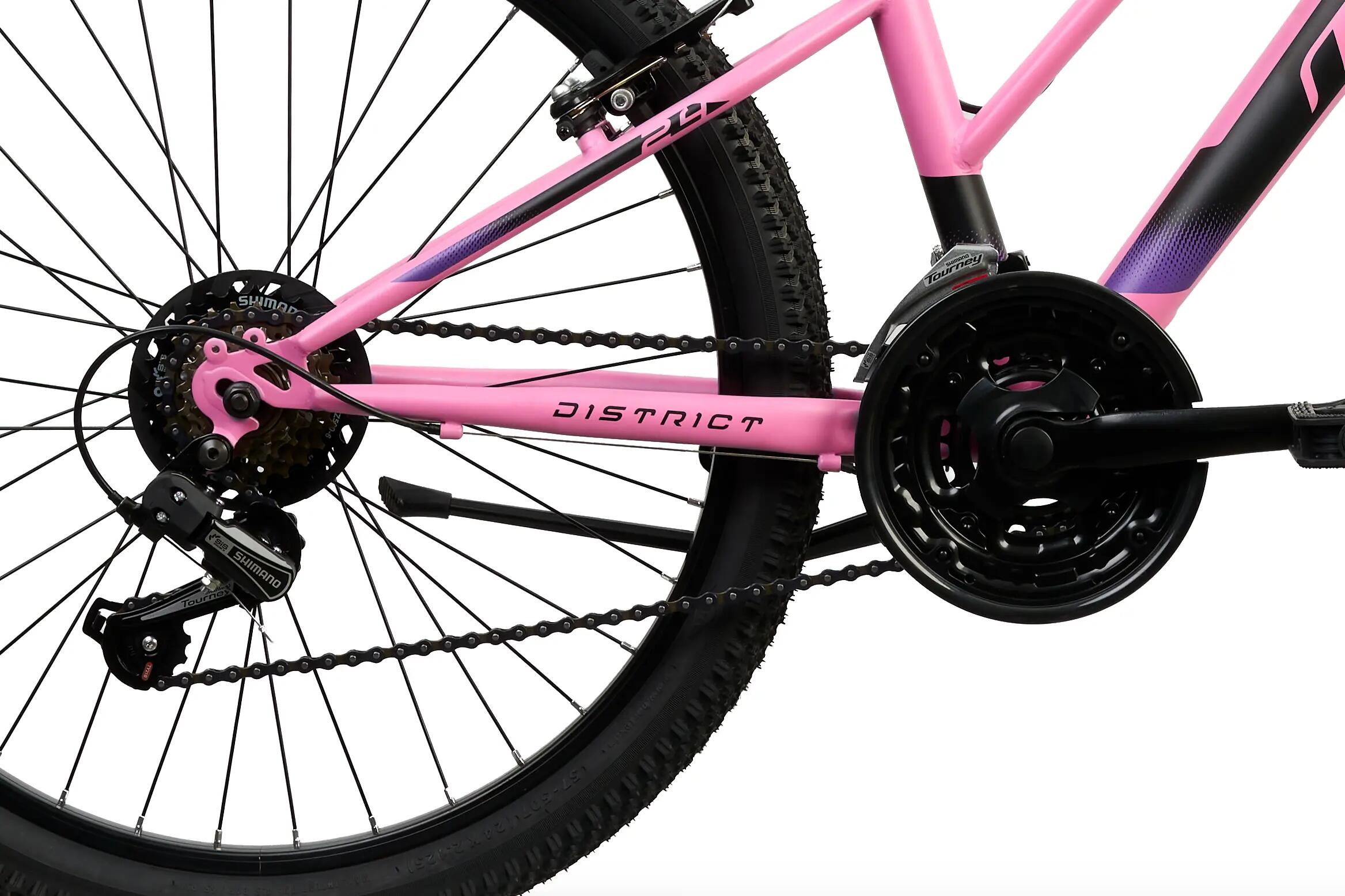Rower Górski MTB Dziecięcy DISTRICT 24" Amortyzacja 7 biegów Shimano Różowy 4/6