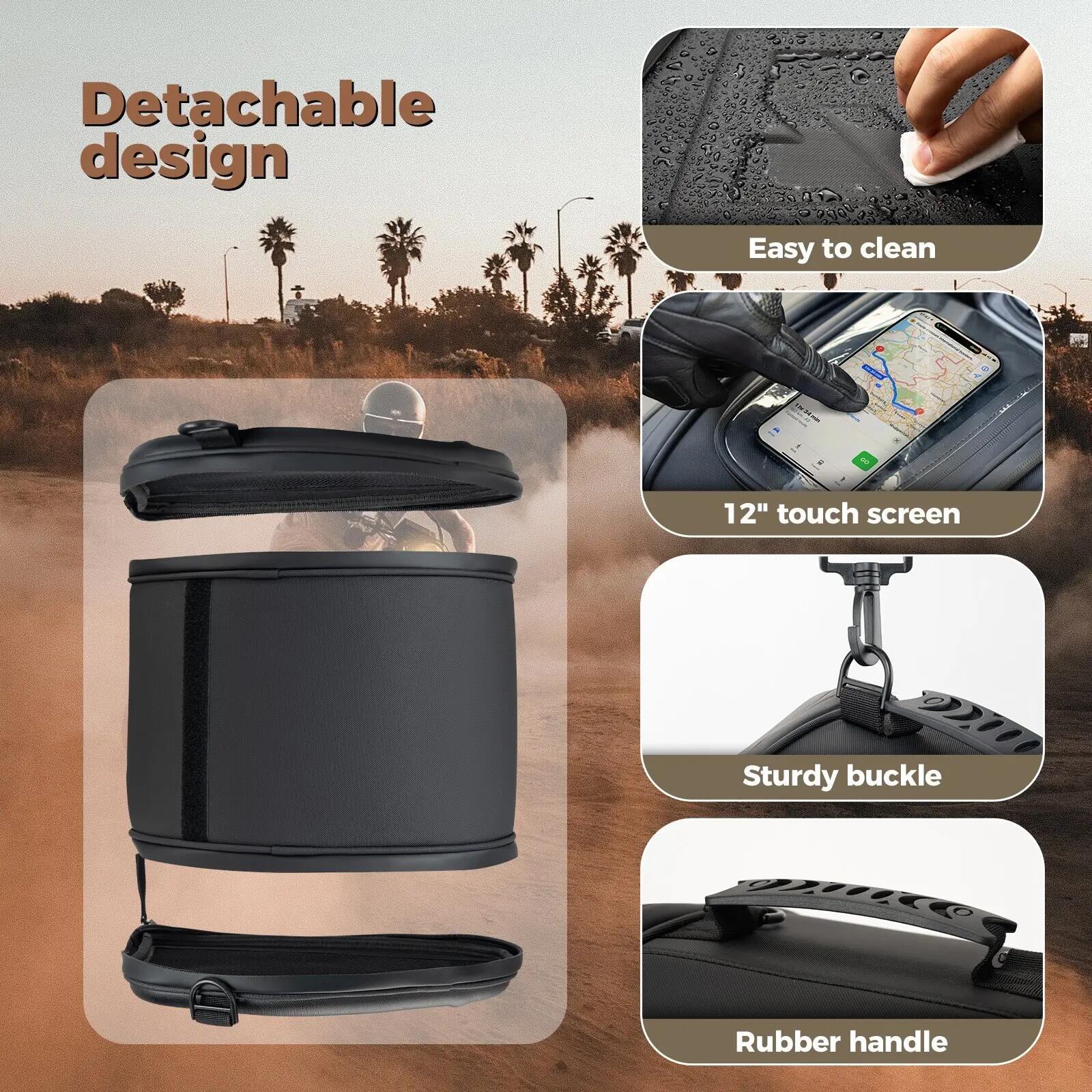 Sacoche de réservoir moto 14L avec coque EVA et poche téléphone 5/7