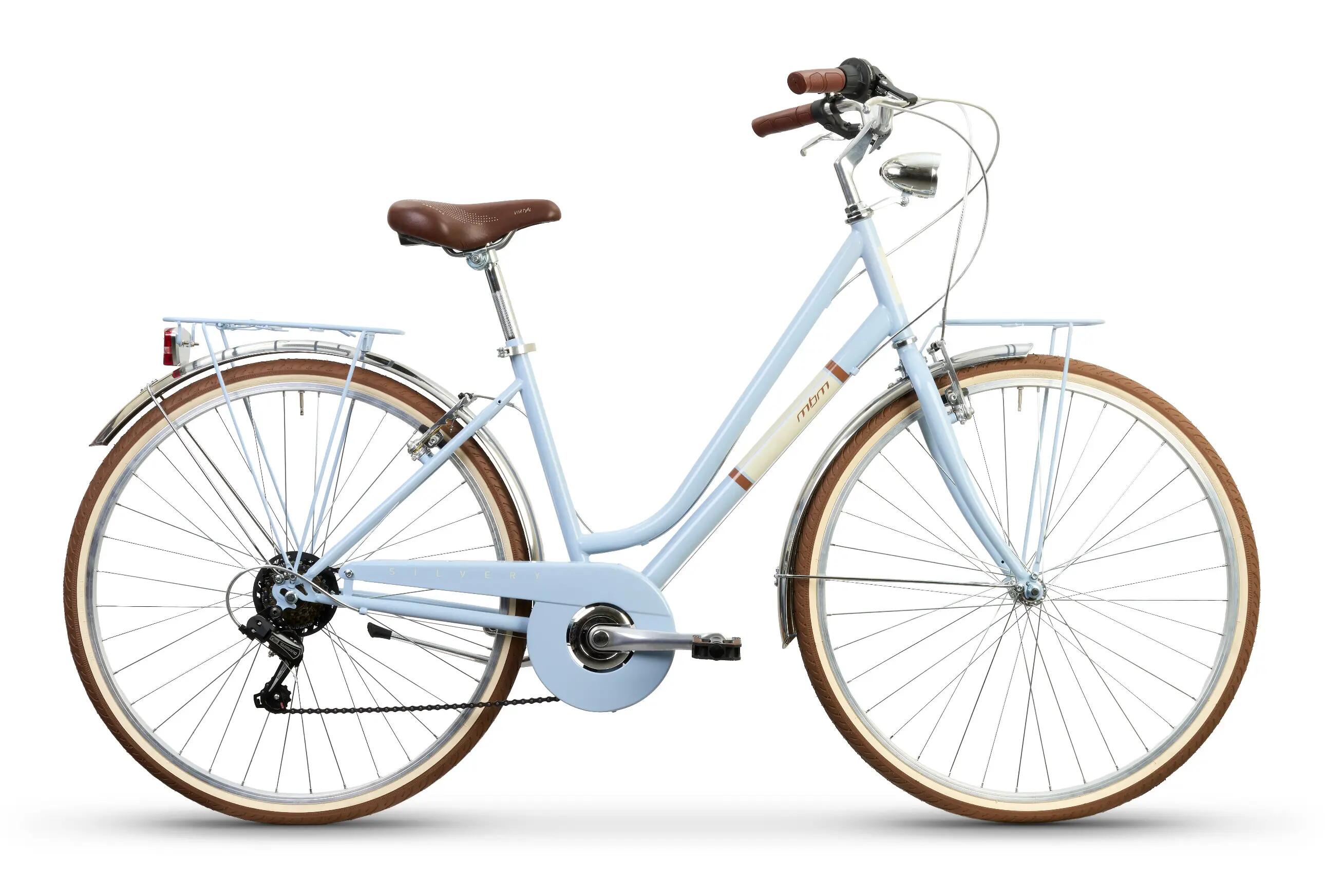 Rower Miejski Damski SILVERY 28" Lekki 6 biegów Shimano z Oświetleniem Błękitny 1/6