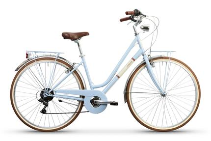 Rower Miejski Damski SILVERY 28" Lekki 6 biegów Shimano z Oświetleniem Błękitny