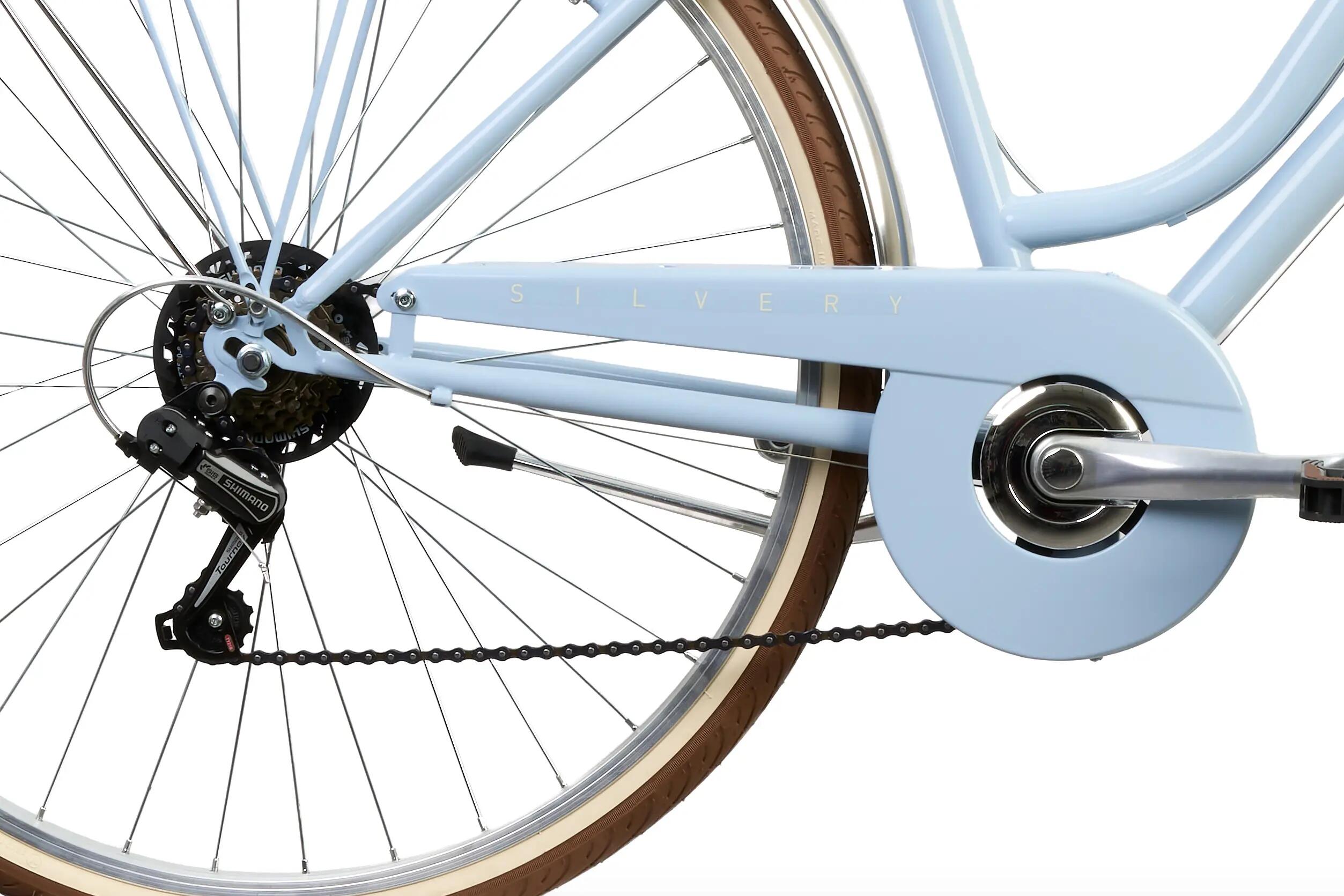 Rower Miejski Damski SILVERY 28" Lekki 6 biegów Shimano z Oświetleniem Błękitny 4/6