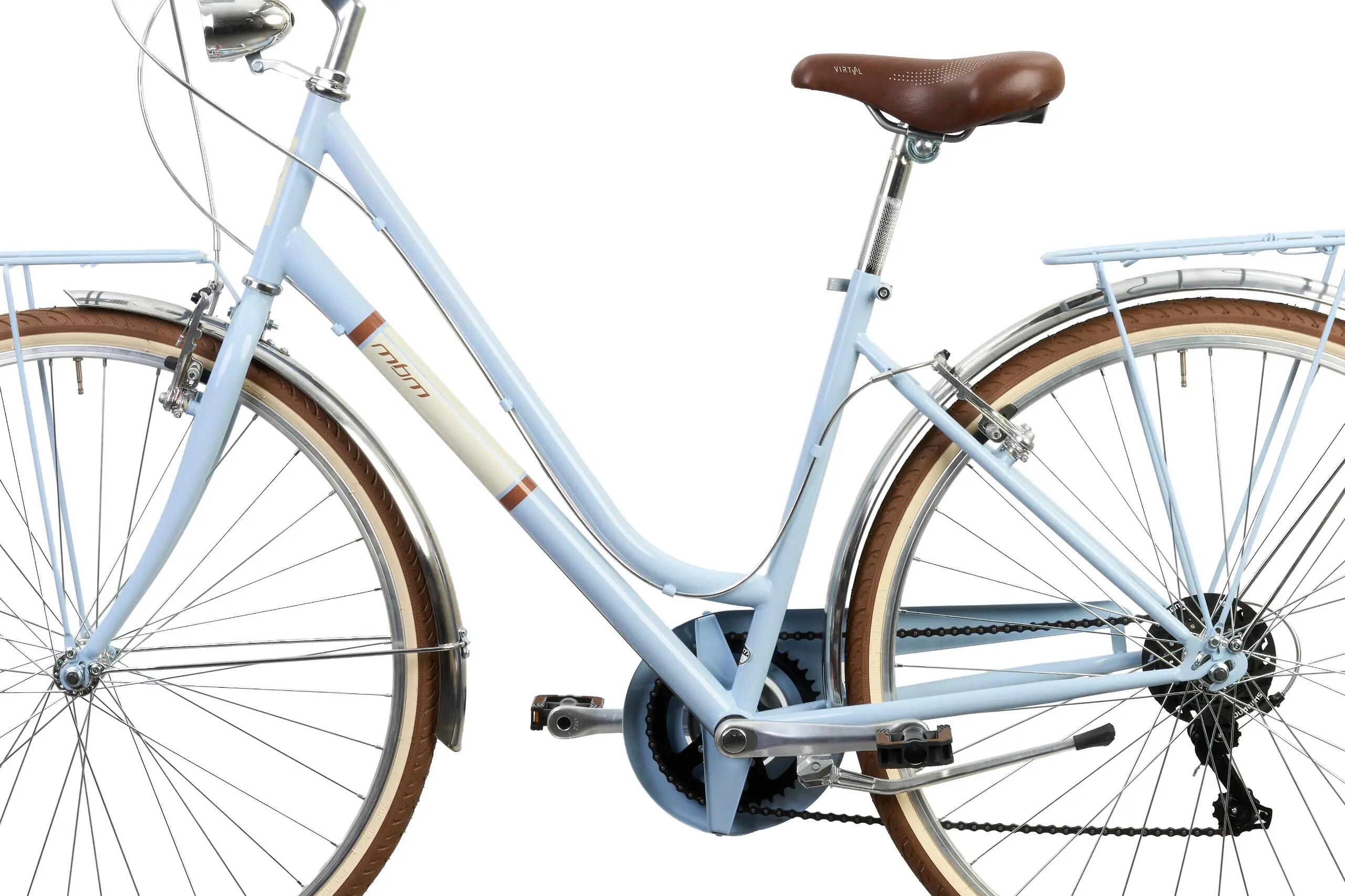 Rower Miejski Damski SILVERY 28" Lekki 6 biegów Shimano z Oświetleniem Błękitny 3/6