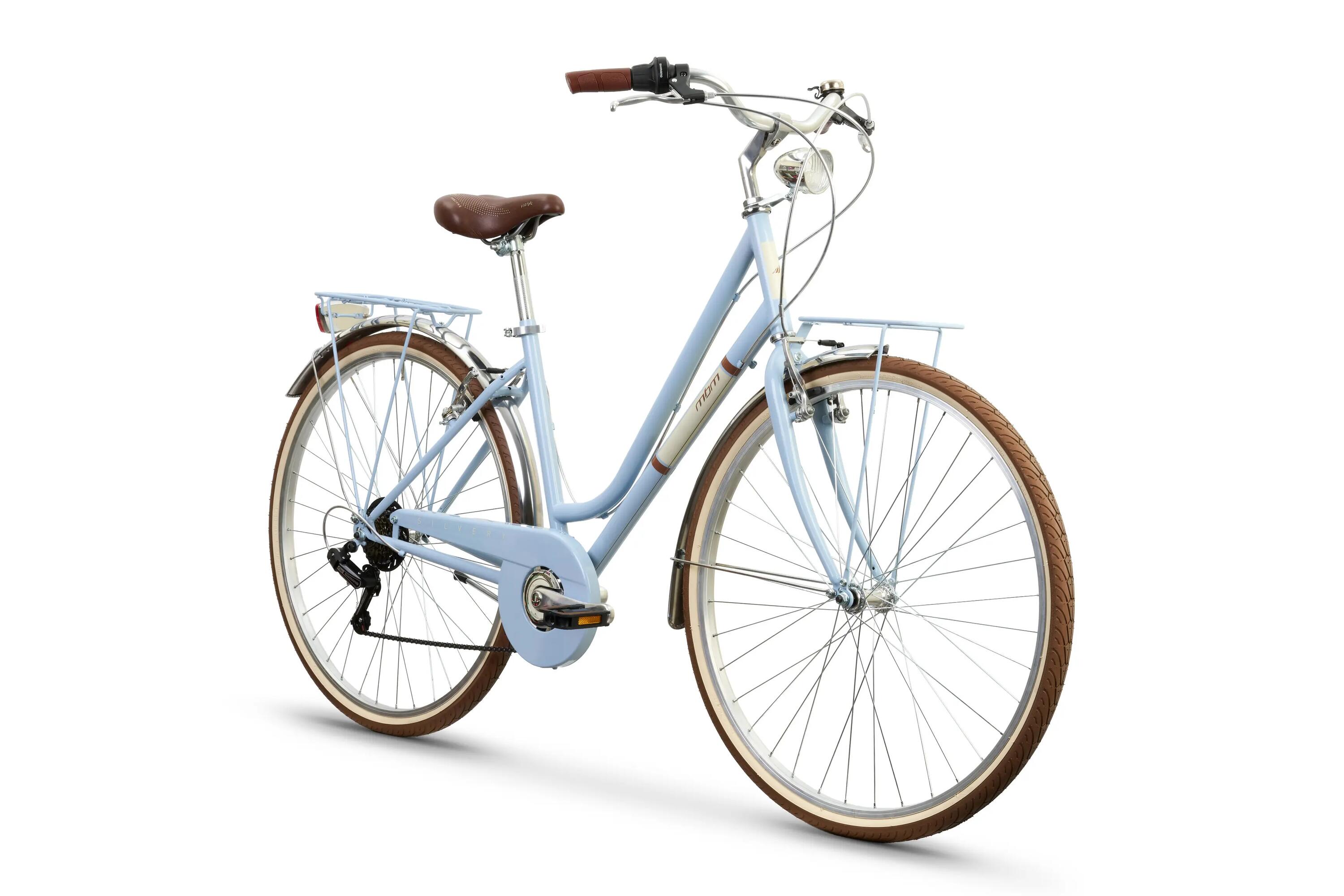 Rower Miejski Damski SILVERY 28" Lekki 6 biegów Shimano z Oświetleniem Błękitny 2/6