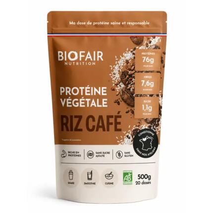 Protéine de Riz Bio Café en Poudre – Protéine Végétale Vegan – 20 Doses de 25 g