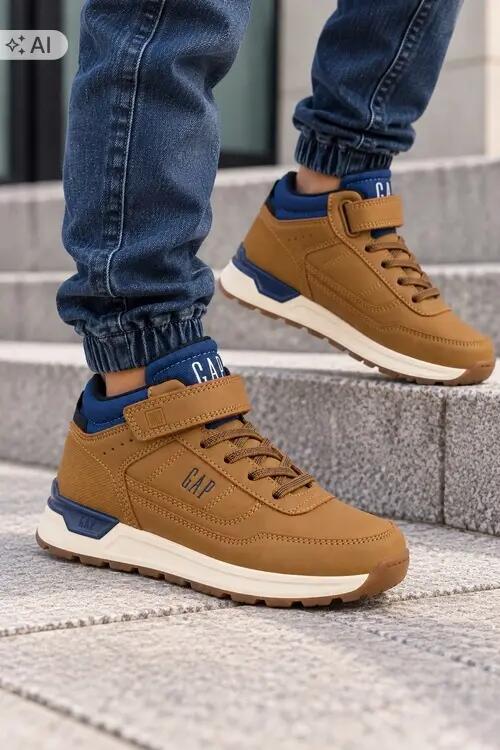 Dziecięce buty sneakersy sportowe wysokie chłopięce brązowe dla chłopca na rzep 2/12