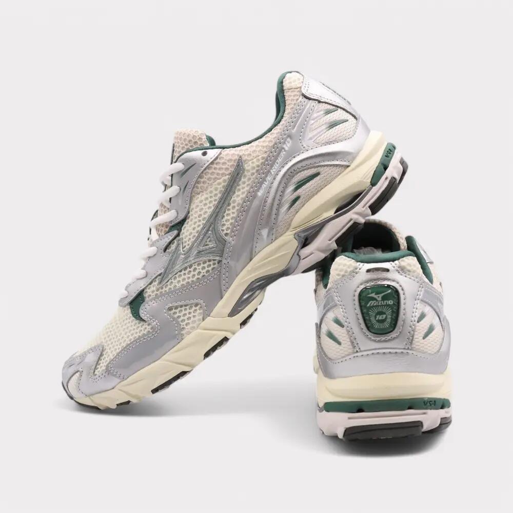 Chaussures Mizuno Wave Rider 10 Blanc/Gris/Vert 3/4