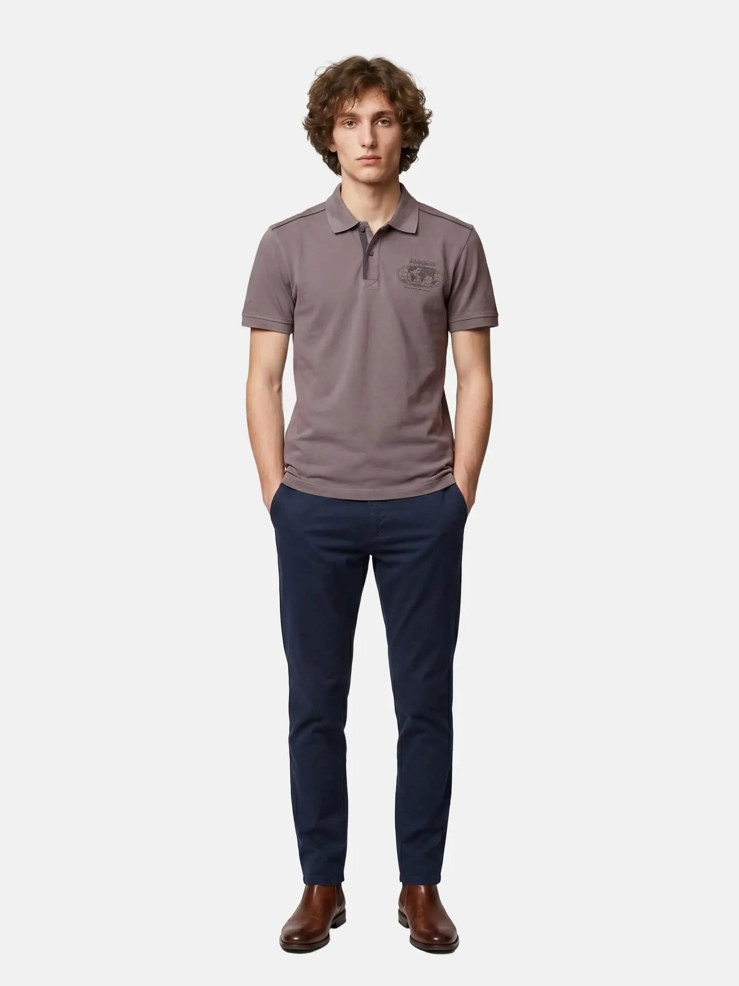 Polo bărbați Napapijri 100% bumbac gri taupe casual
