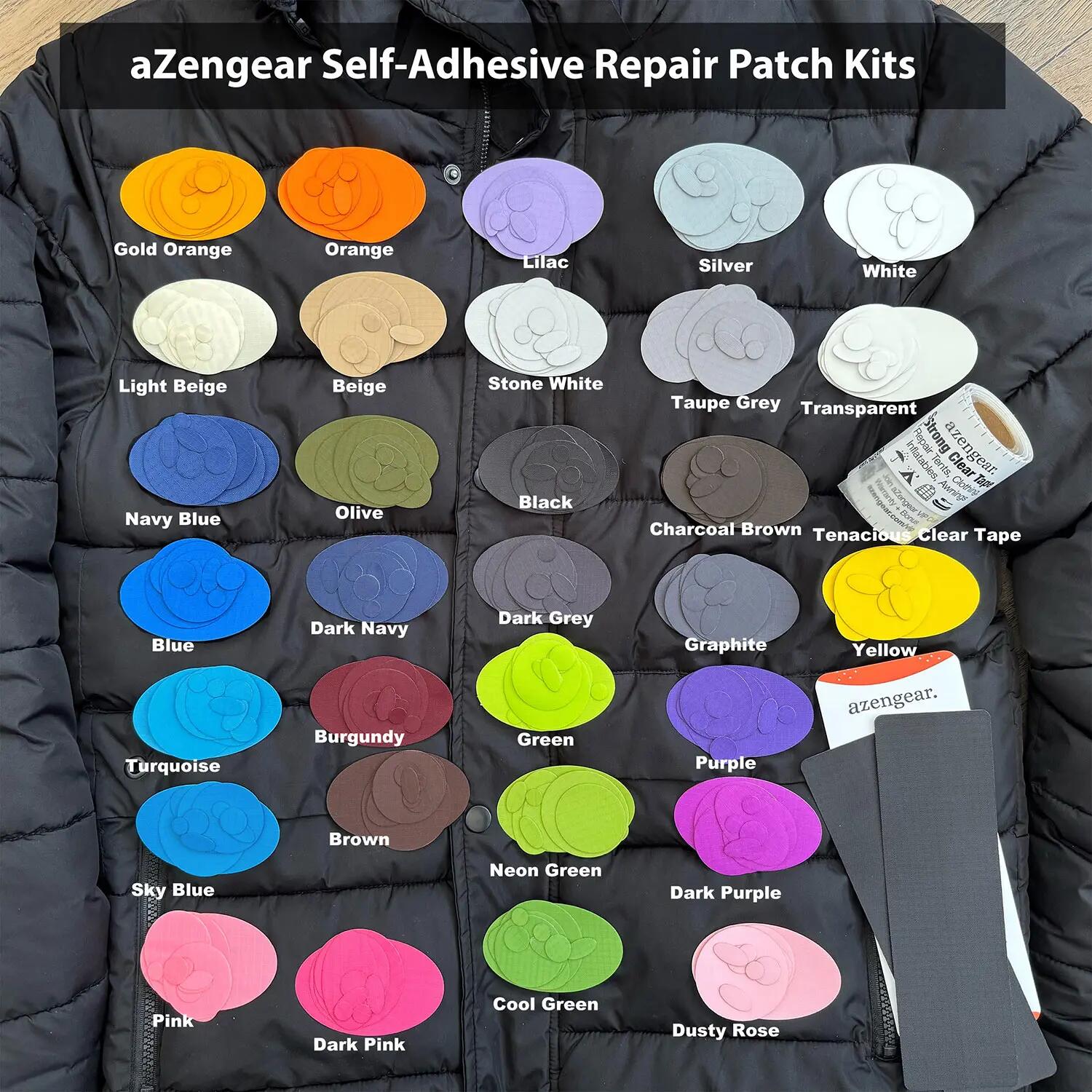 Patchs autocollants aZengear 6×20 cm noir lot de 2, ripstop polyester 8/14