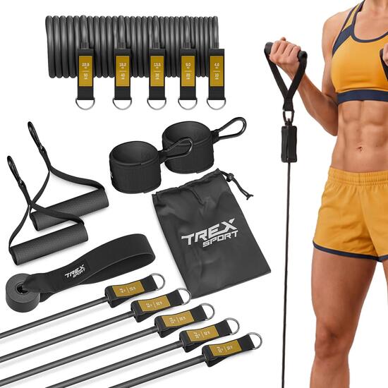 Set 5 elastici neon Trex Sport con accessori resistenza 46–228 kg