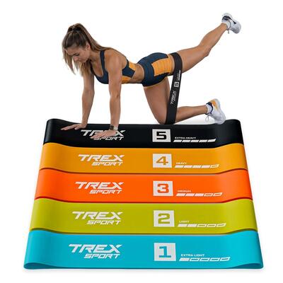 Set 5 bande elastiche Trex Sport mini band neon 1–18 kg con sacchetto