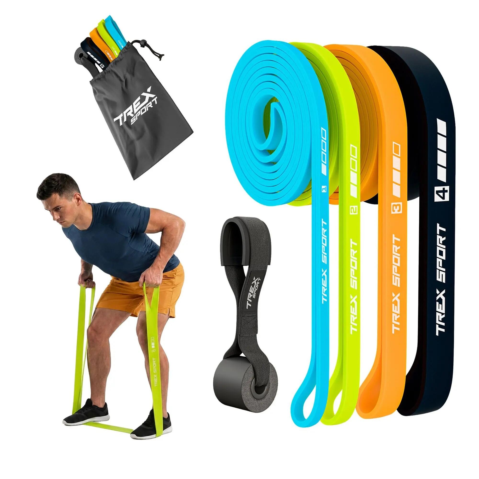 Zestaw 4 gum oporowych Trex Sport Neon z zaczepem, opór 2–41 kg 1/7