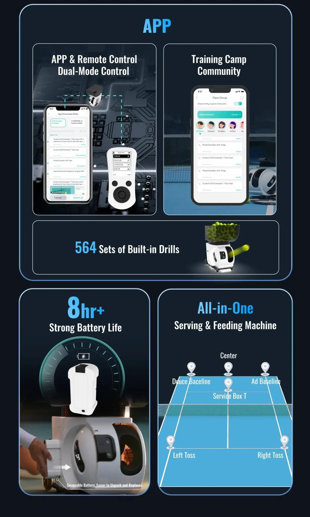 PONGBOT Pace S Pro – KI-gestützte Tennisballmaschine 9/14