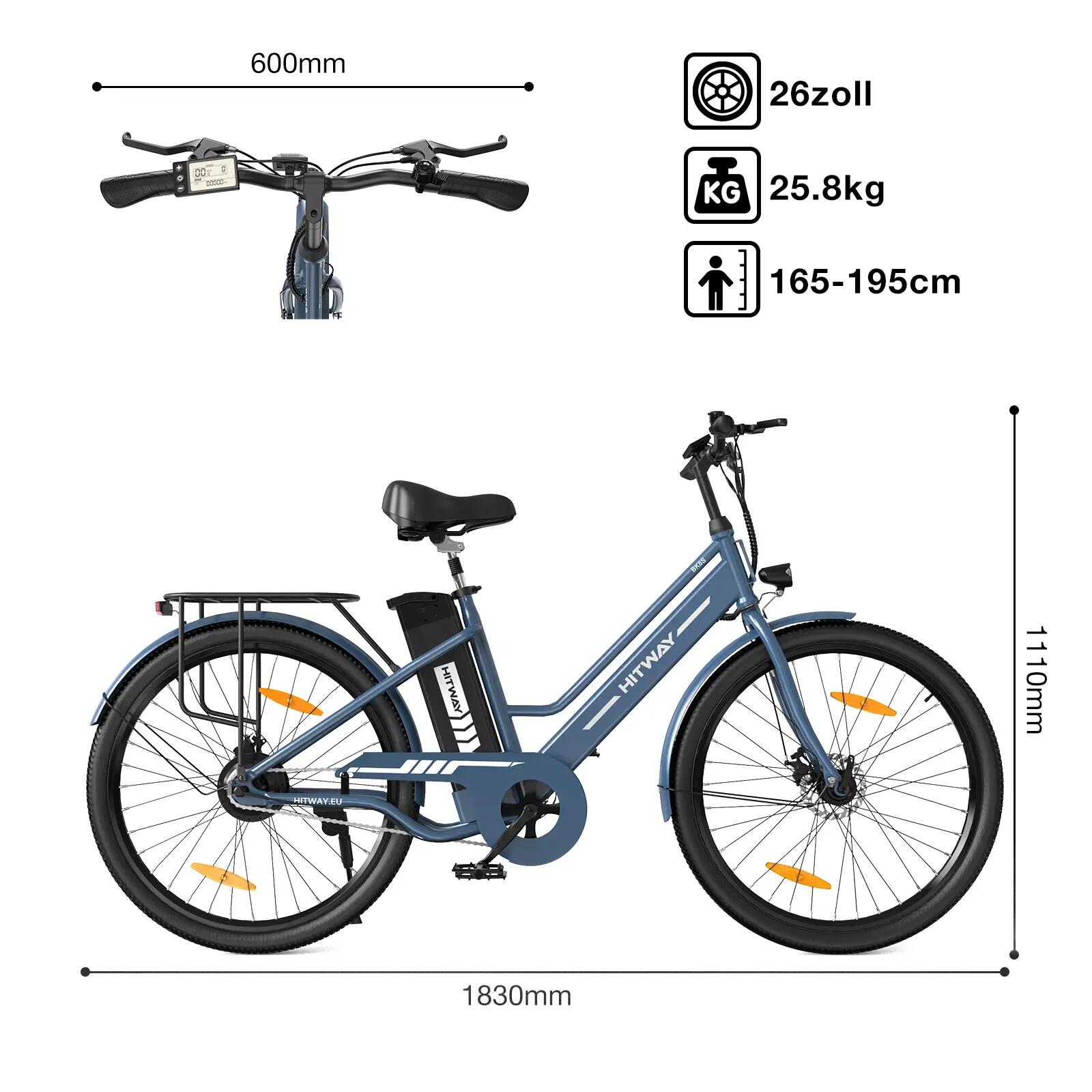 Bicicleta Eléctrica Urbana E-Bike 26" Cuadro Bajo City BK8S 2/6