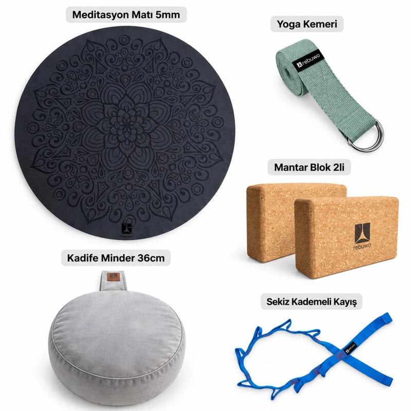 Meditasyon ve Yoga Seti - Mat Minder Yoga Kemeri Blok Germe Kayış