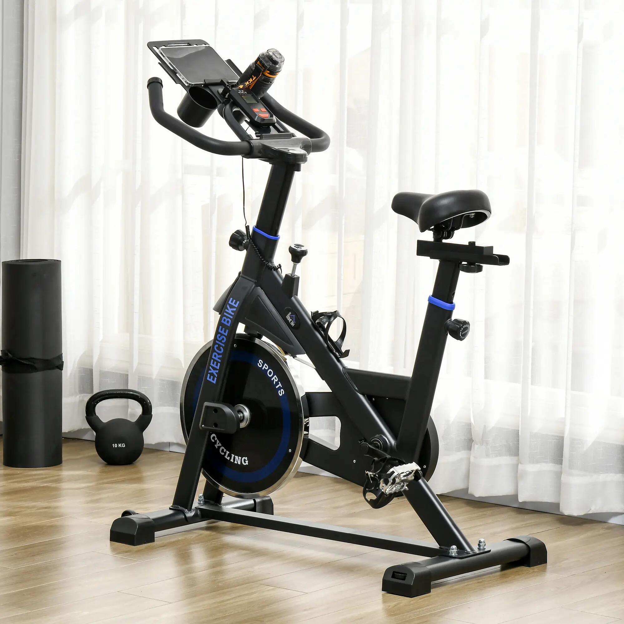 Bicicleta Estática HOMCOM com Volante 8 kg LCD Azul 2/7