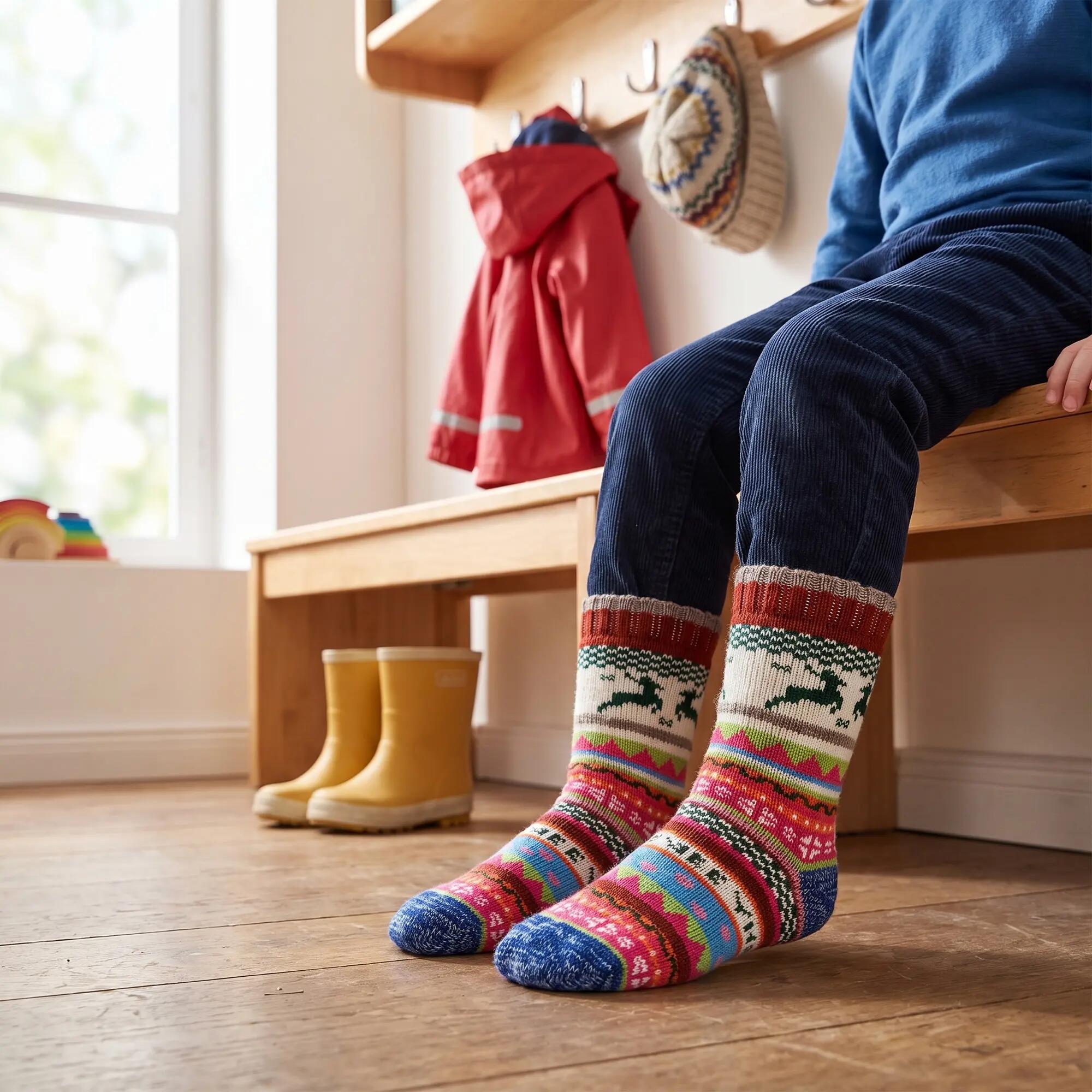 Jungen Mädchen Wintersocken Kinder Wollsocken Norweger zum Rodeln innen Plüsch 4/7