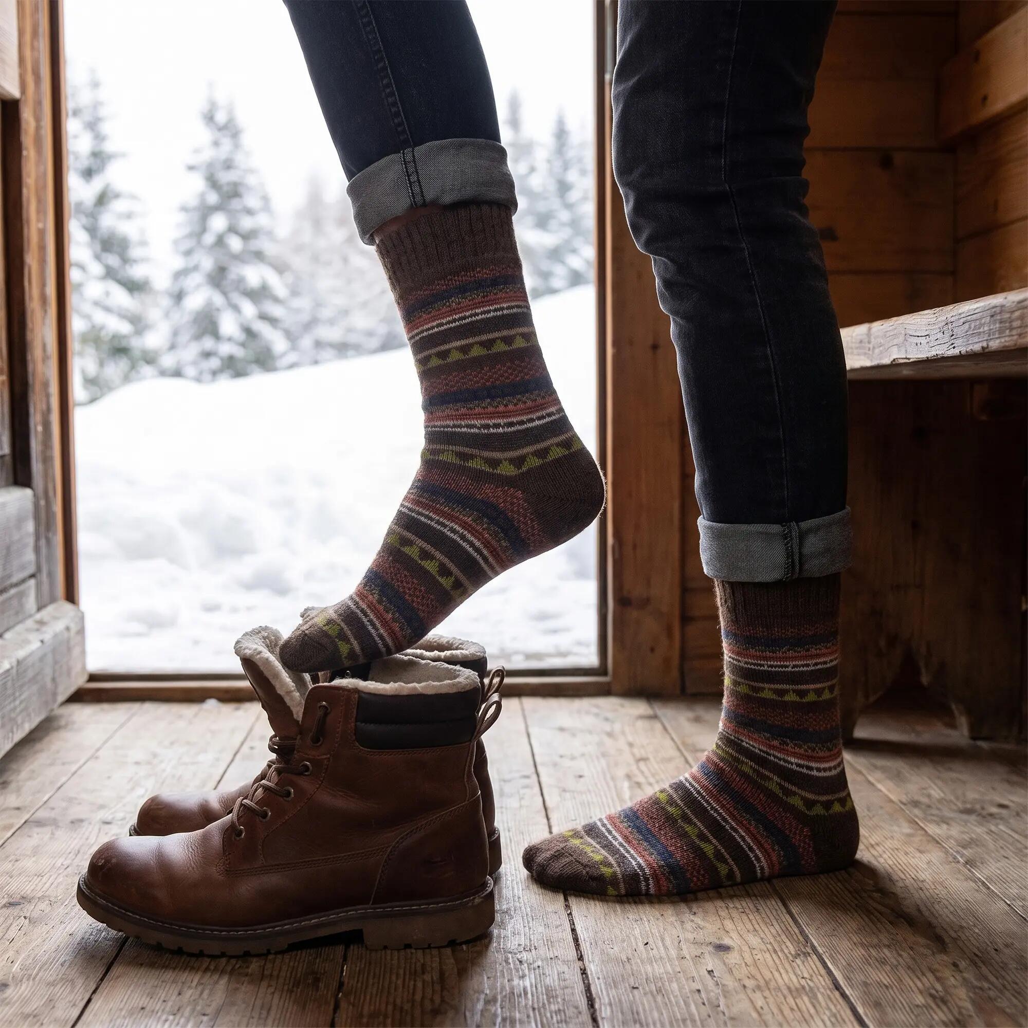 Damen Herren Wintersocken für Wandern & Hütte mit Alpakawolle ohne Gummi 4 Paar 3/6
