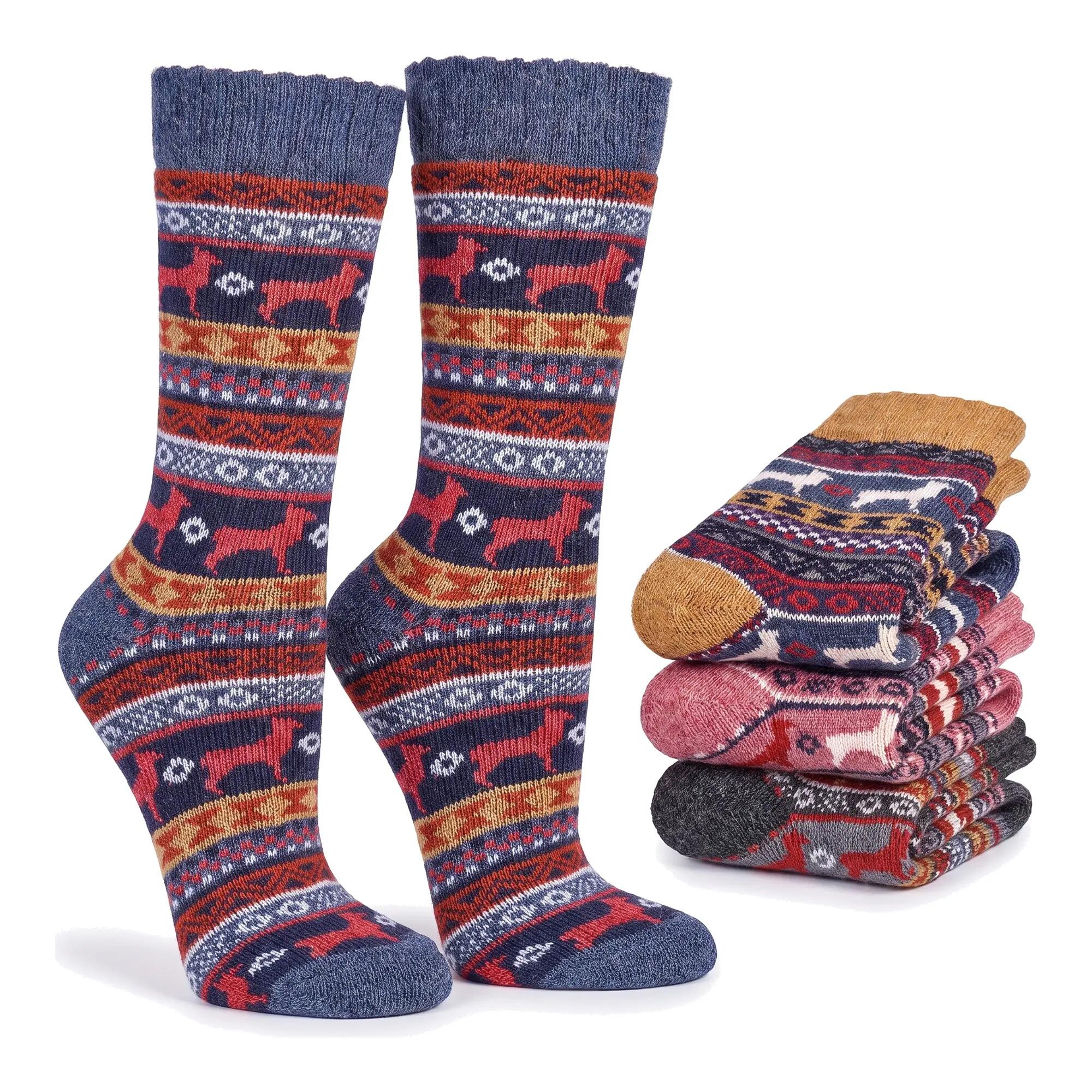 Damen Herren Freizeit Norweger Socken mit Merino- und Alpakawolle warm 4er Pack 2/5
