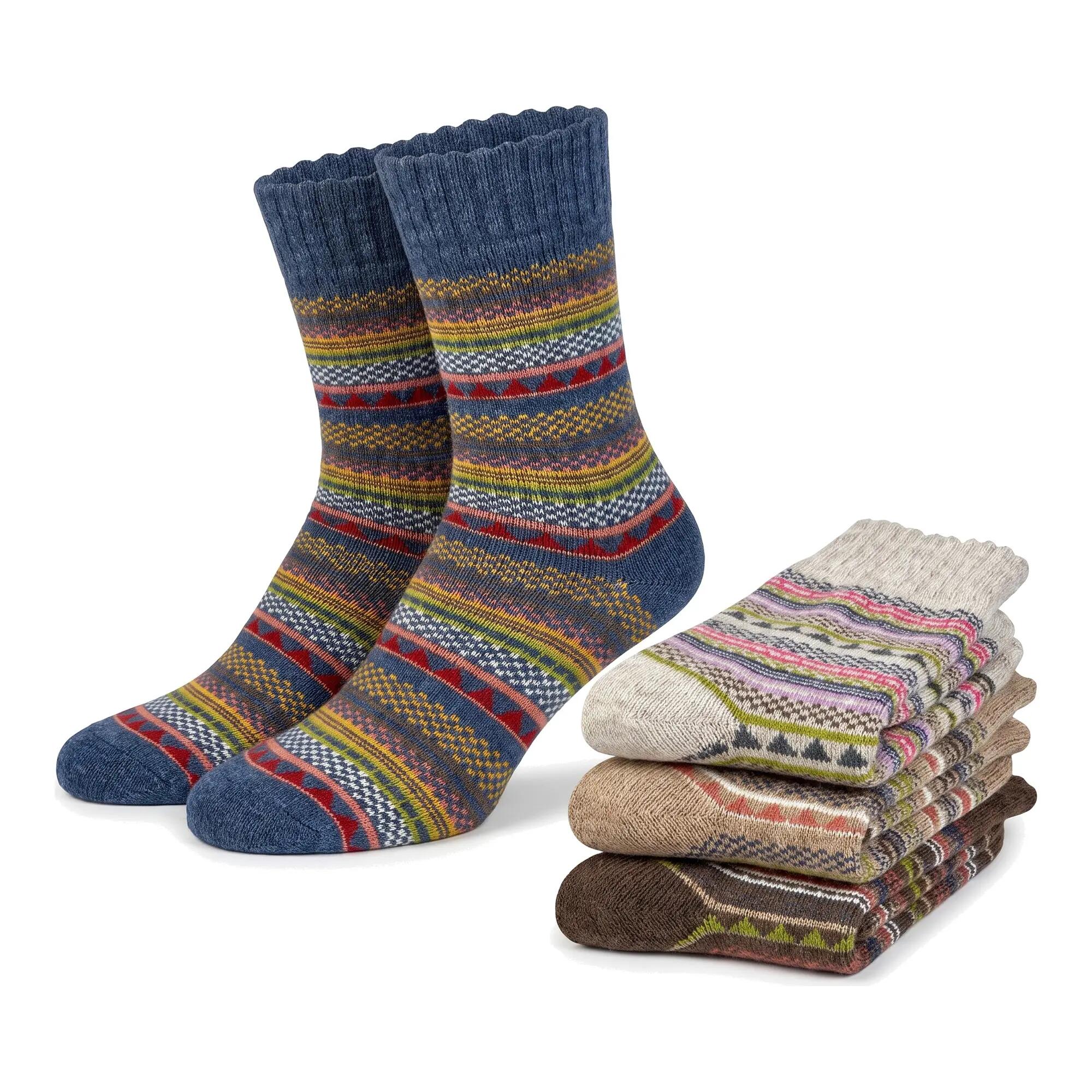 Damen Herren Wintersocken für Wandern & Hütte mit Alpakawolle ohne Gummi 4 Paar 2/6