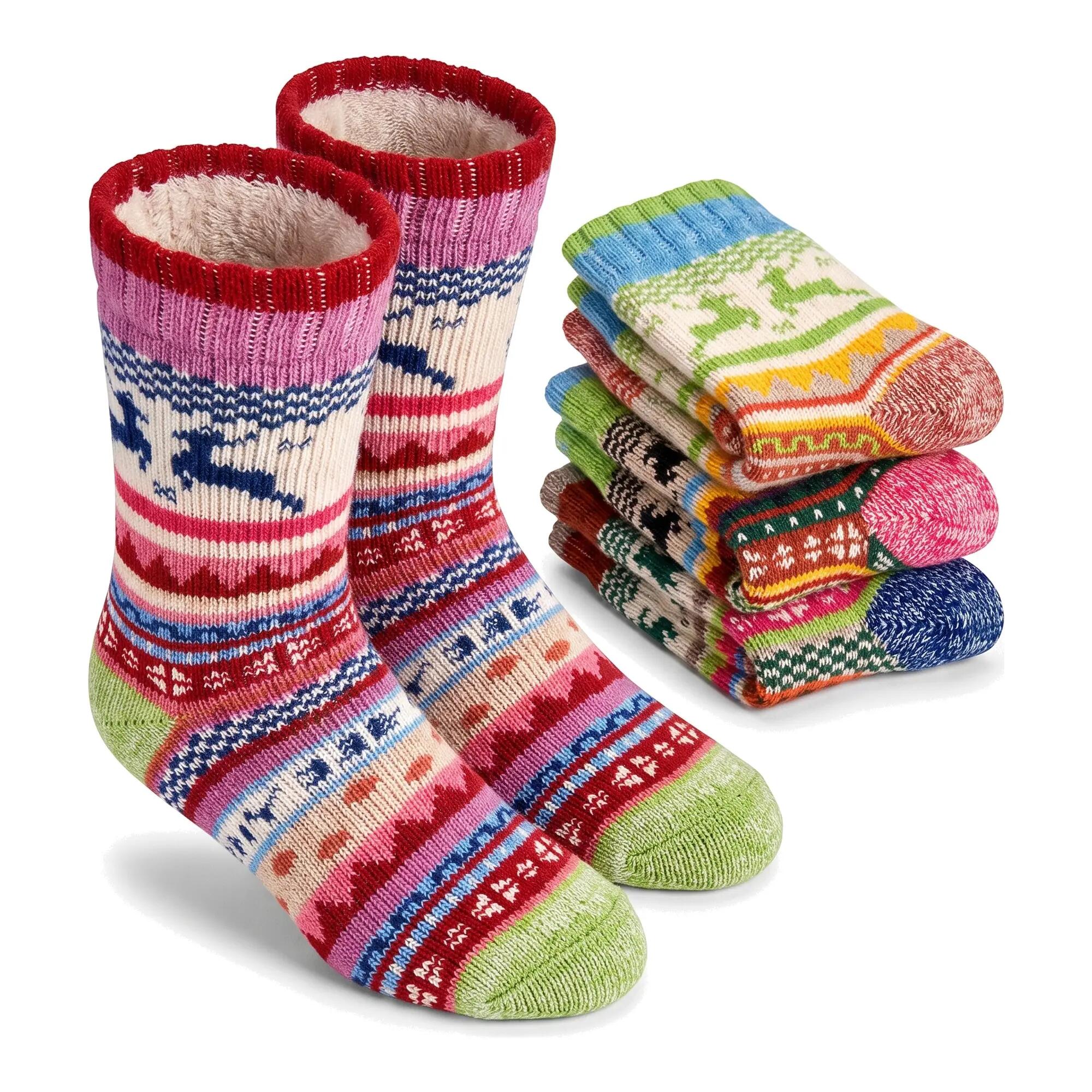 Jungen Mädchen Wintersocken Kinder Wollsocken Norweger zum Rodeln innen Plüsch 2/7