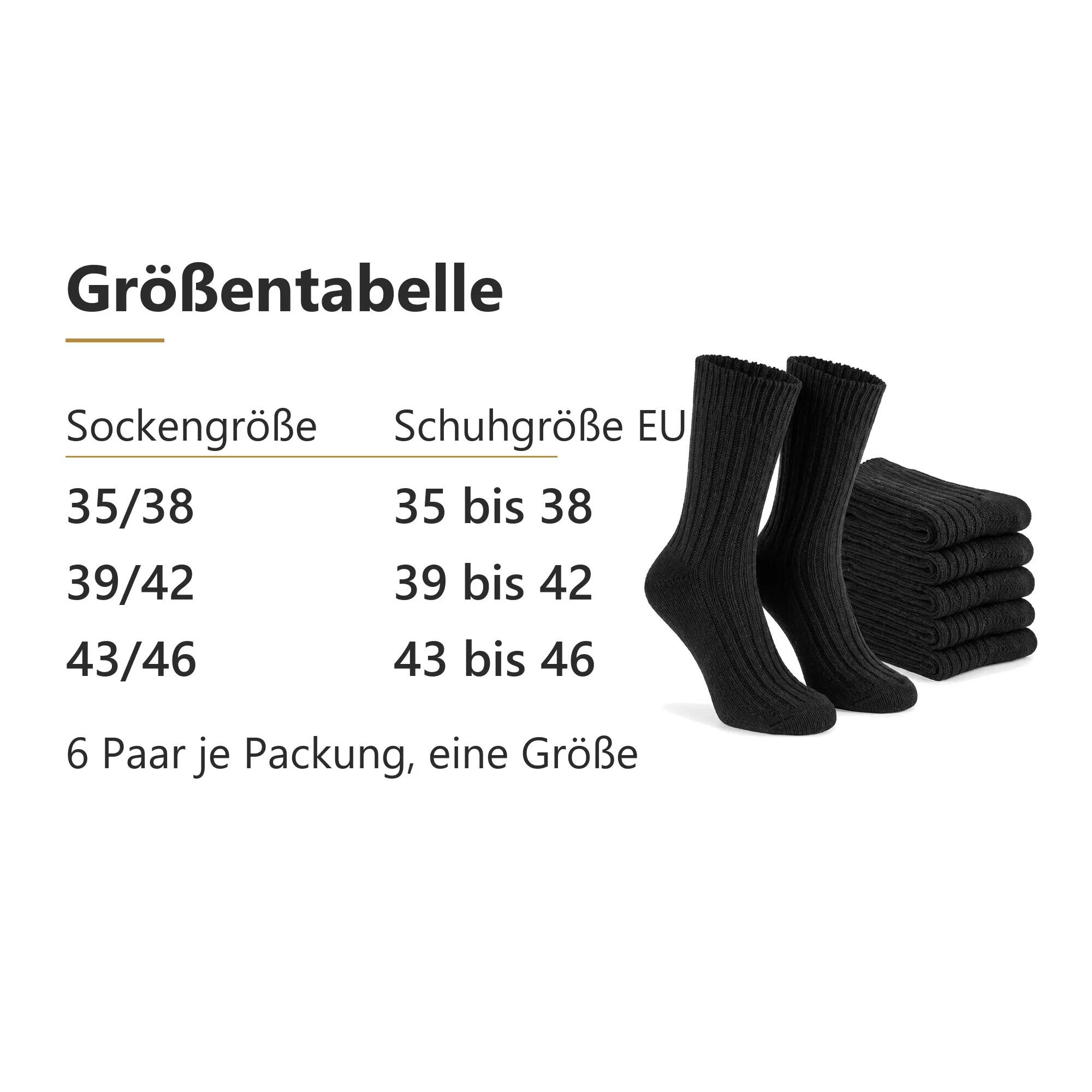 Damen Herren Freizeit Baumwollsocken ohne Gummibund 100% Baumwolle dick 6 Paar 6/6