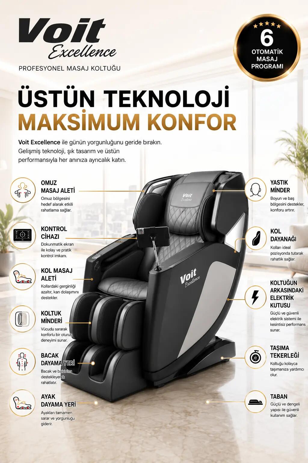 Voit Excellence Tabletli 2D Masaj Koltuğu 3/5