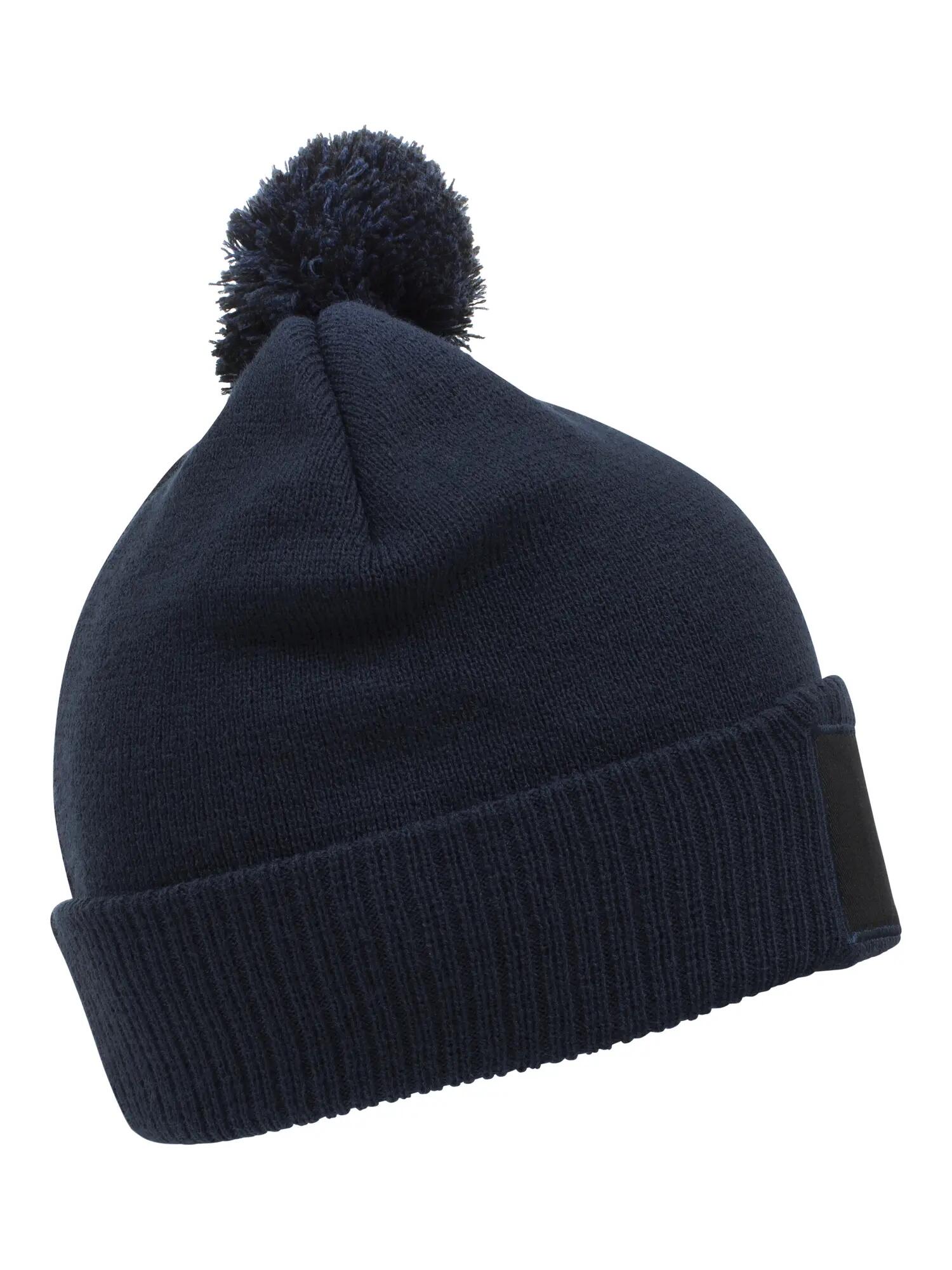 clique bonnet tricoté Bryan Patch avec pompon bicolore – Dark Navy 2/4