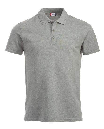 clique Polo Manhattan szary melanż, krótki rękaw, kołnierz w paski – grey