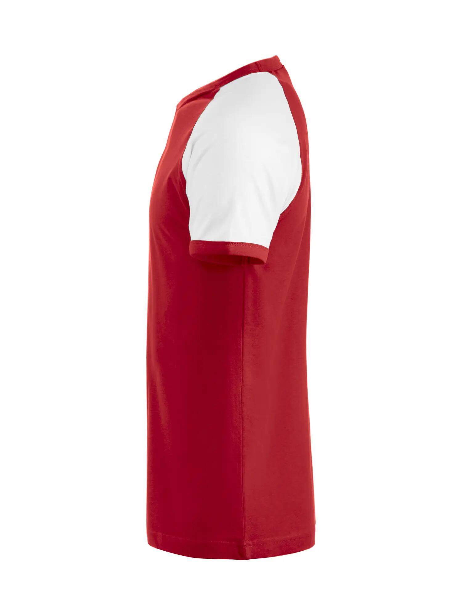 clique Raglan-T — Tweekleurig raglan-T-shirt van gekamd katoen – red/white 3/4