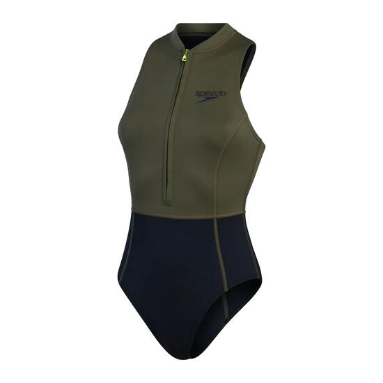 Maillot De Bain 1 Pièce Sans Manches Motif/style Blocs De Couleurs Femme (Noir /