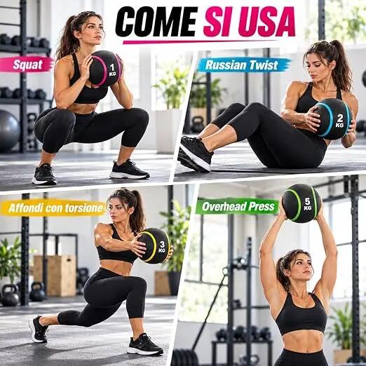 [Palla Medica Pro 1-5 kg] Medicine Ball in Gomma Vergine per Functional Training 6/9