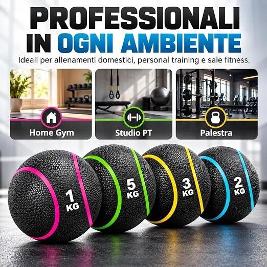 [Palla Medica Pro 1-5 kg] Medicine Ball in Gomma Vergine per Functional Training 5/9