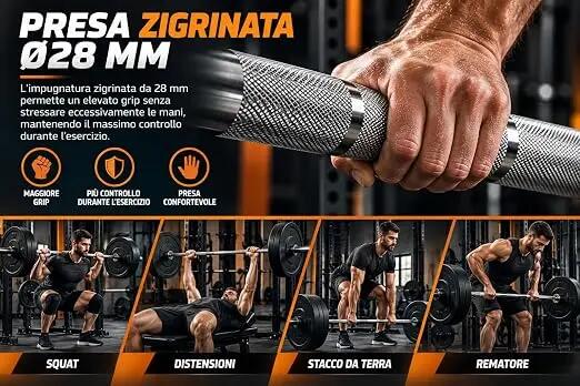[Bilanciere Olimpico 180cm] Barra Pesi Ø50 mm Zigrinata con Bronzine 7/7