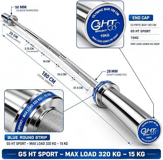 [Bilanciere Olimpico 180cm] Barra Pesi Ø50 mm Zigrinata con Bronzine 3/7