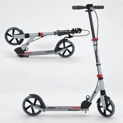 Trottinette 80 Kick Pro - Roues 8'' ABEC9, suspension, frein guidon - Gris/Rouge