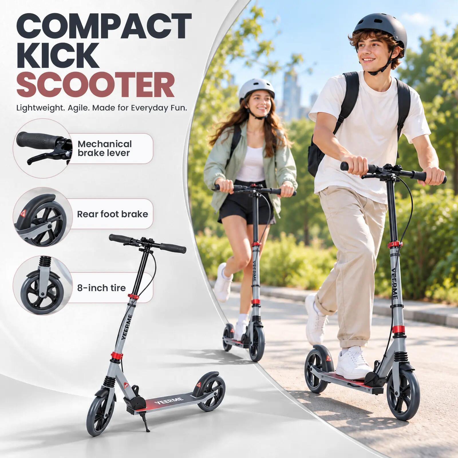 Scooter 80 Kick Pro – 8'' Räder ABEC9, Vorderradaufhängung, Lenkerbremse – Grau 5/5